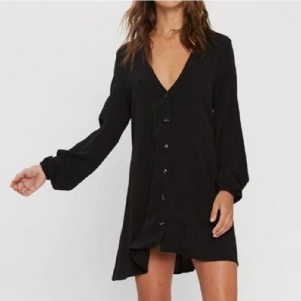 Flynn Skye Lace Up Back Button Front Hi Low Mini Dress Black Women’s XS